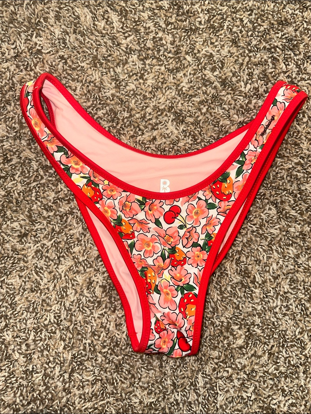 Blackbough Floral Strawberry High-Cut Bikini Bottom with Red Trim
